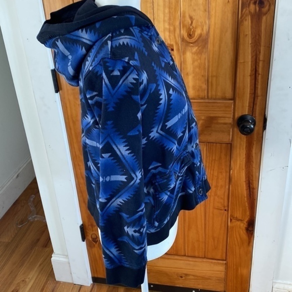 Vintage Ralph Lauren blue black knit Navajo Print button up jacket hoodie - Picture 4 of 12